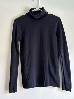 Athleta Black Ribbed Turtleneck Long Sleeve Top